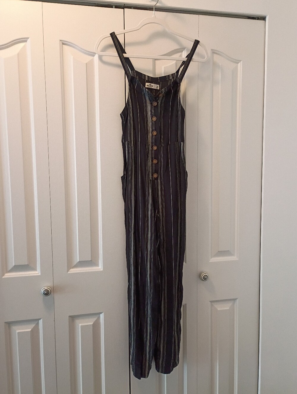 Hollister Black Striped Maxi Jumper with Button Front